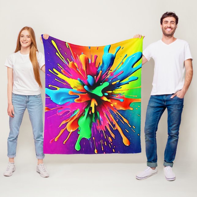 Vibrant Paint Burst Design Fleece Blanket (In Situ)
