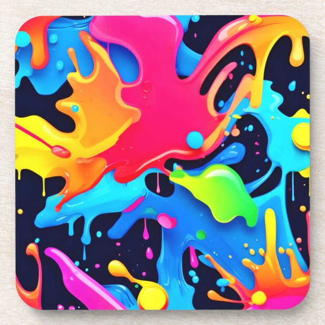 Vibrant Paint Party Design Coaster (Front)