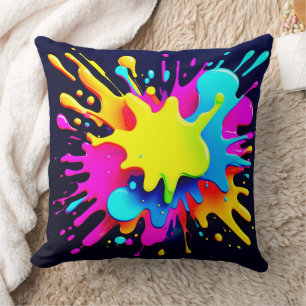 Vibrant Paint Splash Abstract Art Cushion