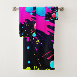 Vibrant Paint Splatter Art Bath Towel Set