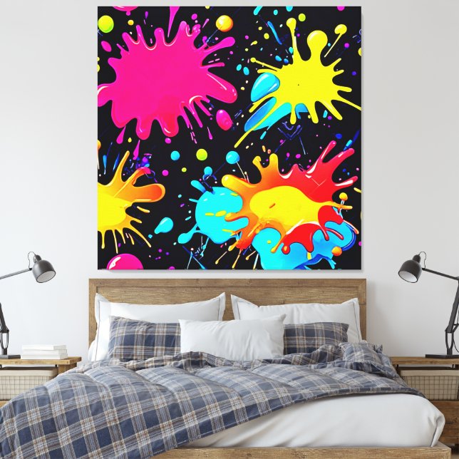 Vibrant Paint Splatter Artwork Burst Canvas Print (Insitu(Bedroom))
