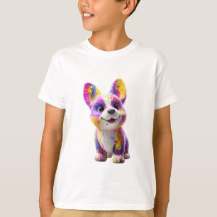 Vibrant Paint Splatter Corgi Puppy Kids T-Shirt