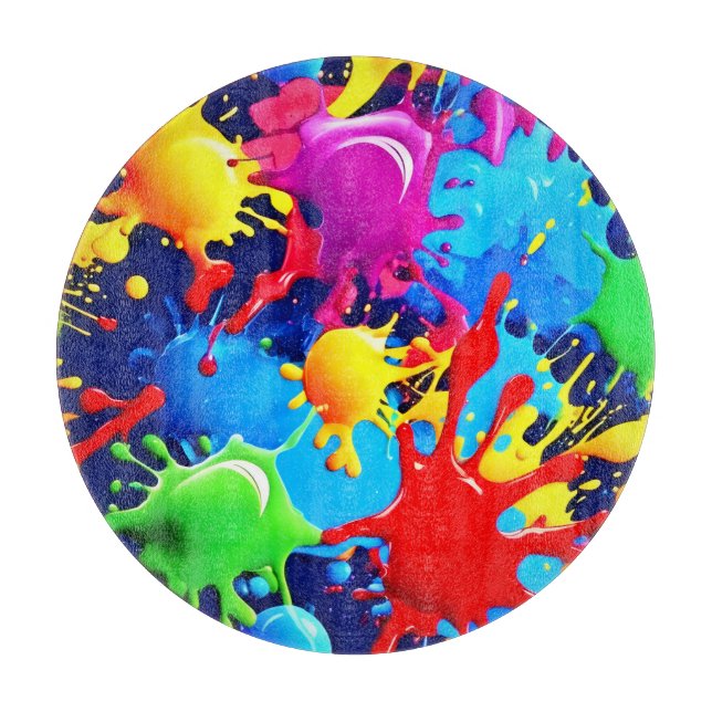 Vibrant Paint Splatters: A Bold Colours Statement Cutting Board (Front)