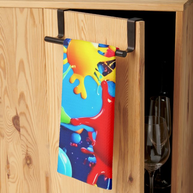 Vibrant Paint Splatters: A Bold Colours Statement Tea Towel (Thirds Fold)