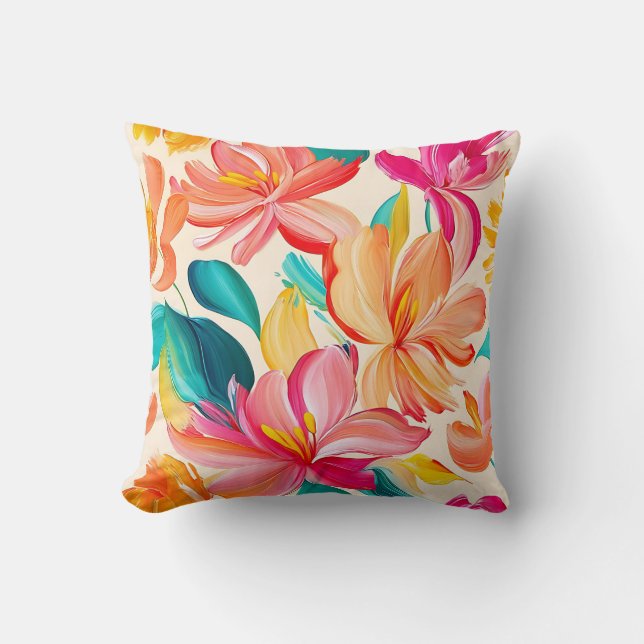 Vibrant Painted Floral Pattern Cushion (Front)