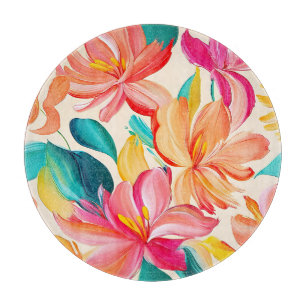 Vibrant Painted Floral Pattern Cutting Board