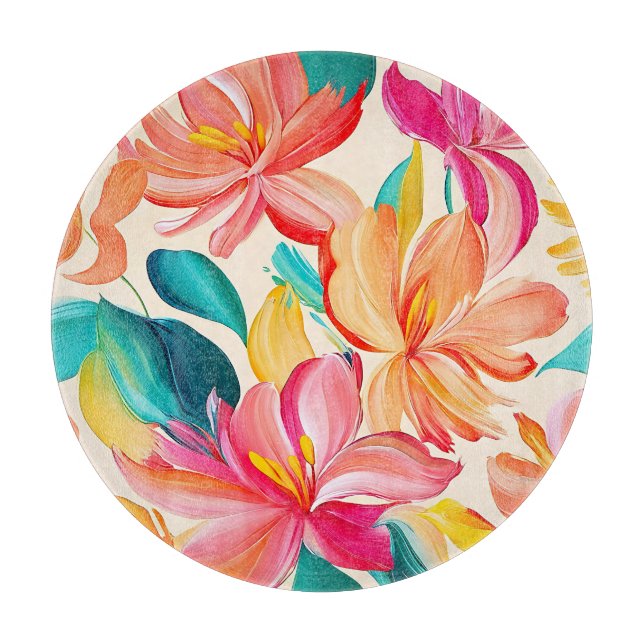 Vibrant Painted Floral Pattern Cutting Board (Front)