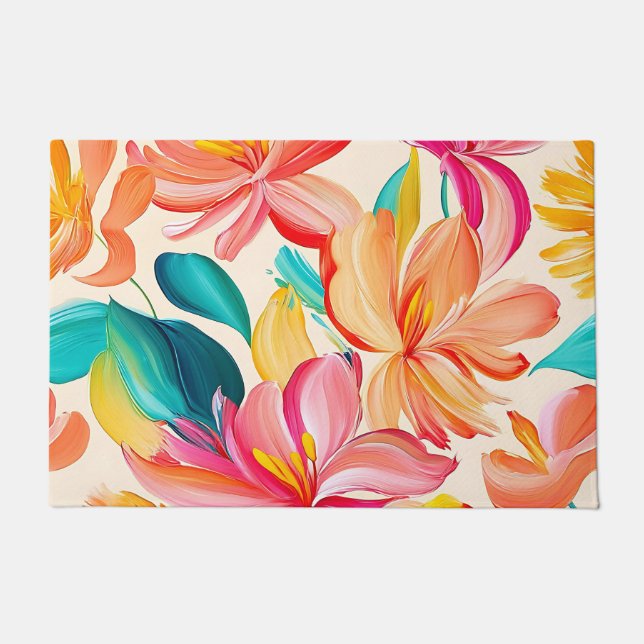 Vibrant Painted Floral Pattern Doormat (Front)