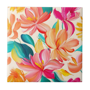Vibrant Painted Floral Pattern Tile