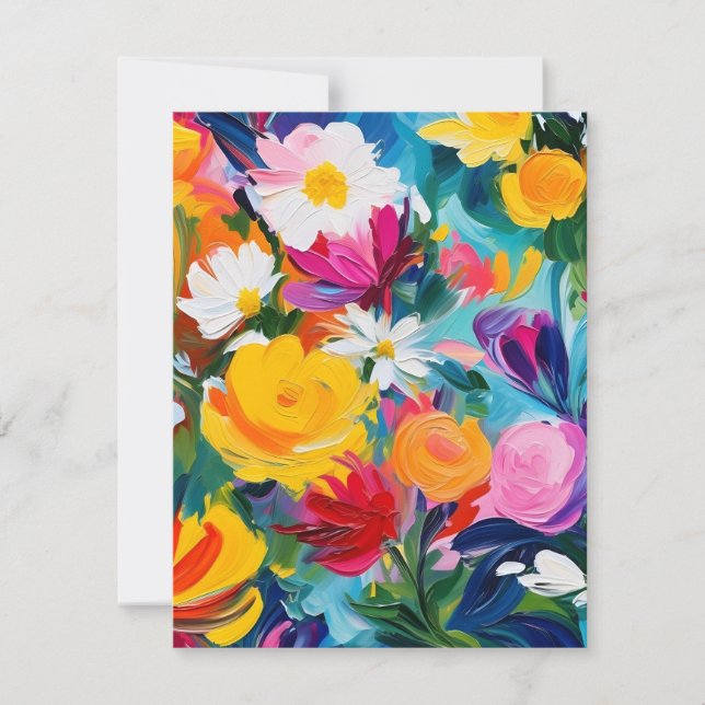 Vibrant Painted Flowers Holiday Card (Front)