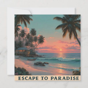 Vibrant Painterly Tropical Beach Sunset  Holiday Card