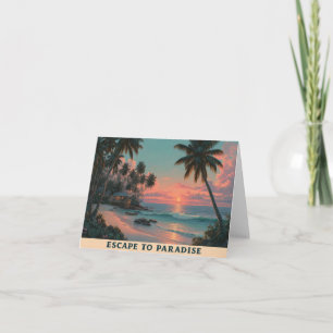 Vibrant Painterly Tropical Beach Sunset Holiday Card