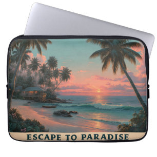 Vibrant Painterly Tropical Beach Sunset Laptop Sleeve