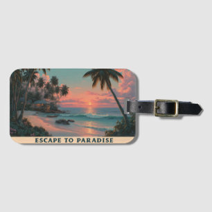 Vibrant Painterly Tropical Beach Sunset  Luggage Tag