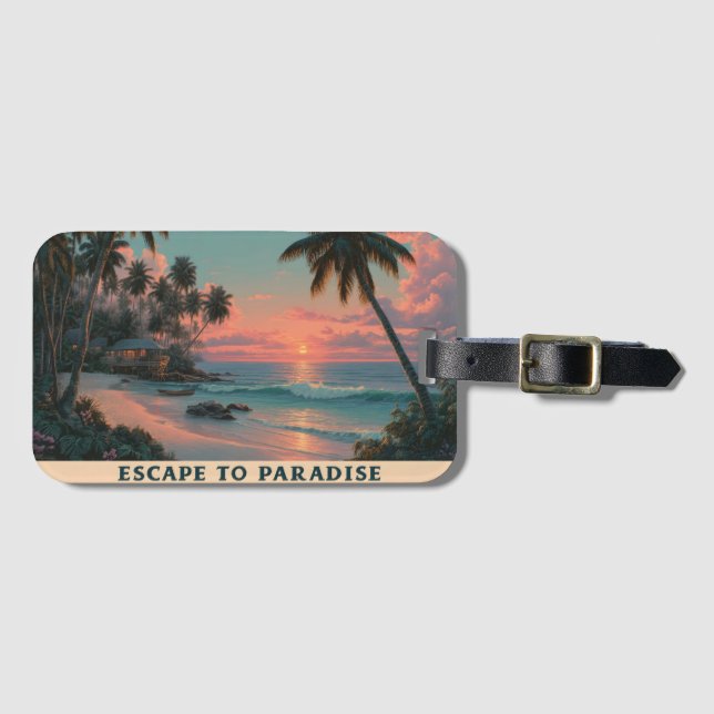 Vibrant Painterly Tropical Beach Sunset  Luggage Tag (Front Horizontal)