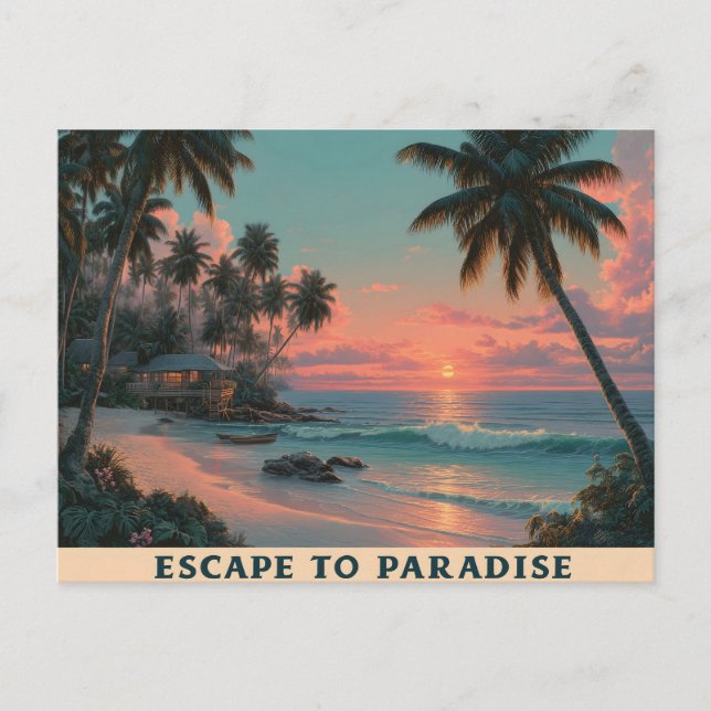 Vibrant Painterly Tropical Beach Sunset  Postcard (Front)