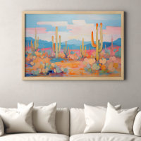 Vibrant Painting Cactus Desert Western Art