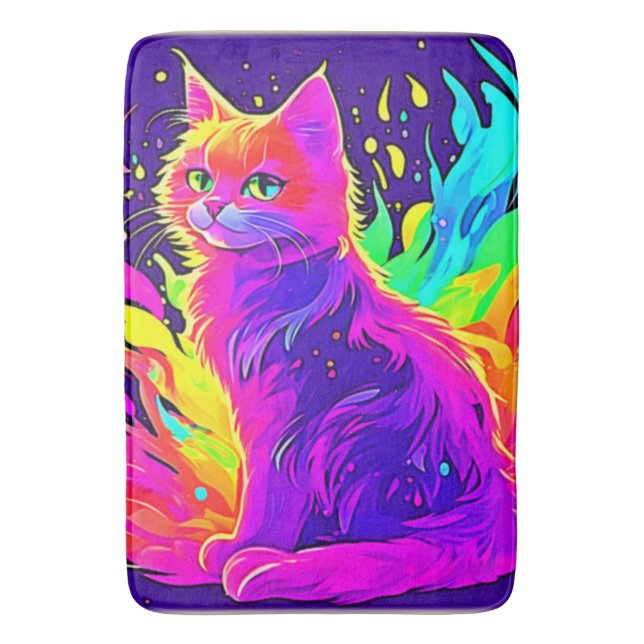 Vibrant Painting of Cat Caught in Flames Bath Mat (Front Vertical)