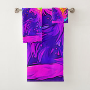 Vibrant Painting of Cat Caught in Flames Bath Towel Set