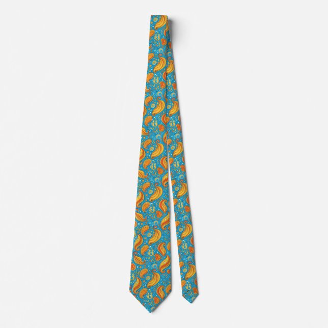 Vibrant Paisley Delight: Bright Orange and Yellow Tie (Front)