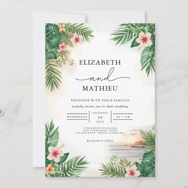 Vibrant Palm Floral Arch Wedding Invitation (Front)