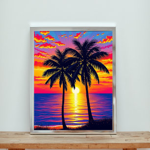 Vibrant Palms Silhouetted Against a Kaleidoscope Poster