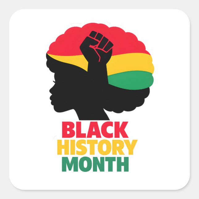 Vibrant Pan African Colors Afro Woman Silhouette  Square Sticker (Front)