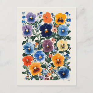 Vibrant Pansy Floral Illustration Postcard