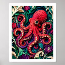 Vibrant Paper Art Octopus Garden