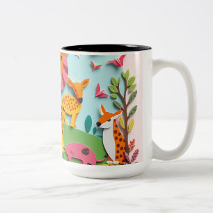 Vibrant Paper Collage Animal Kingdom Two-Tone Coffee Mug