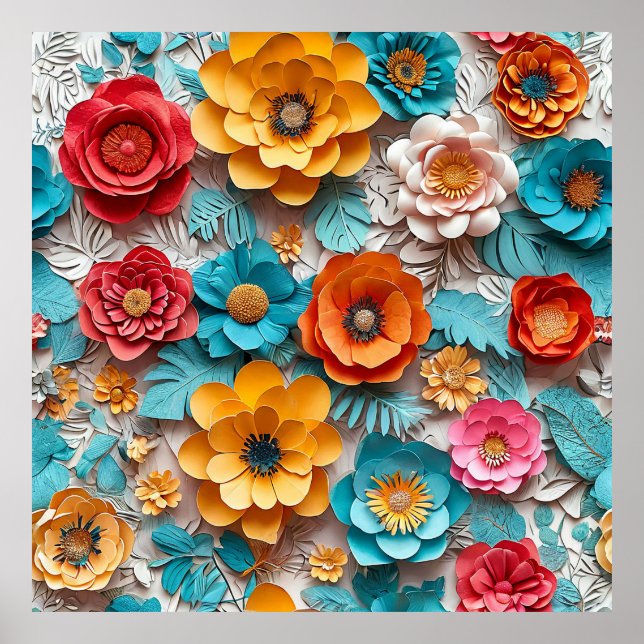 🌸 Vibrant Paper Floral Origami Rainbow Bloom Wall Poster (Front)