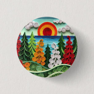 Vibrant Paper Quilling Art Displaying Colourful Fo 3 Cm Round Badge