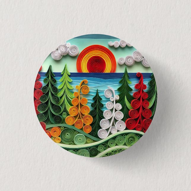 Vibrant Paper Quilling Art Displaying Colourful Fo 3 Cm Round Badge (Front)