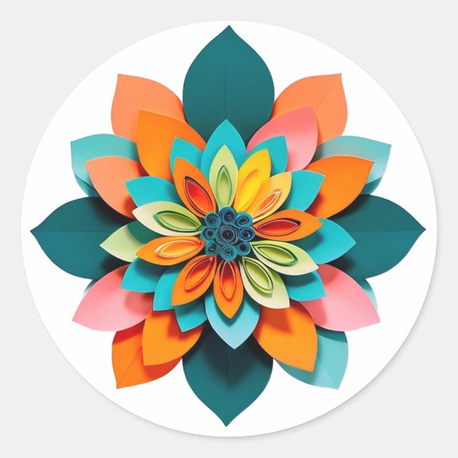Vibrant Paper Quilling Flower Mandala Classic Round Sticker (Front)