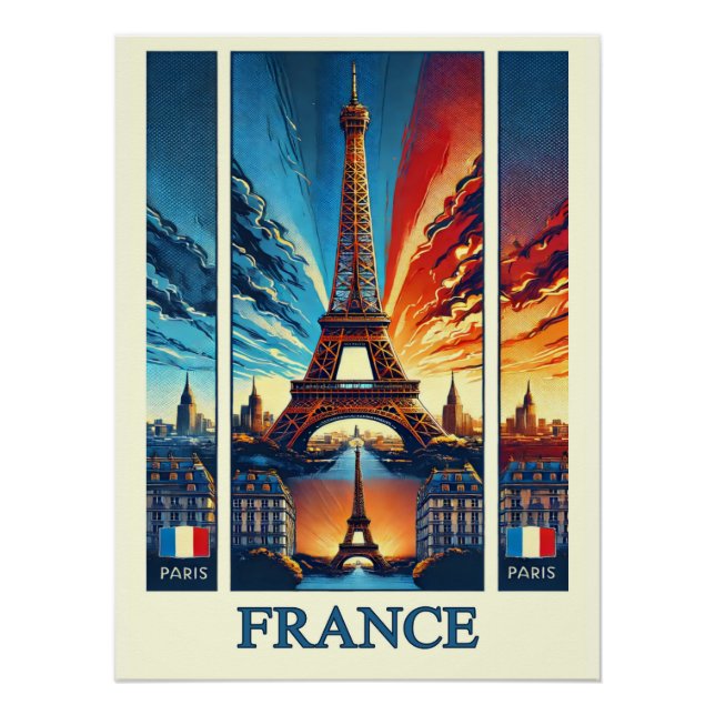 Vibrant Paris Eiffel Tower - France Poster (Front)