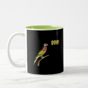 Vibrant Parrot on Branch with Fun "BOO!" Two-Tone Coffee Mug