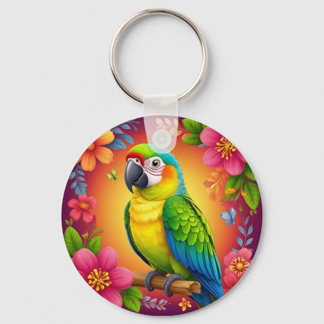 Vibrant Parrot Perched On A Branch Key Ring (Front)
