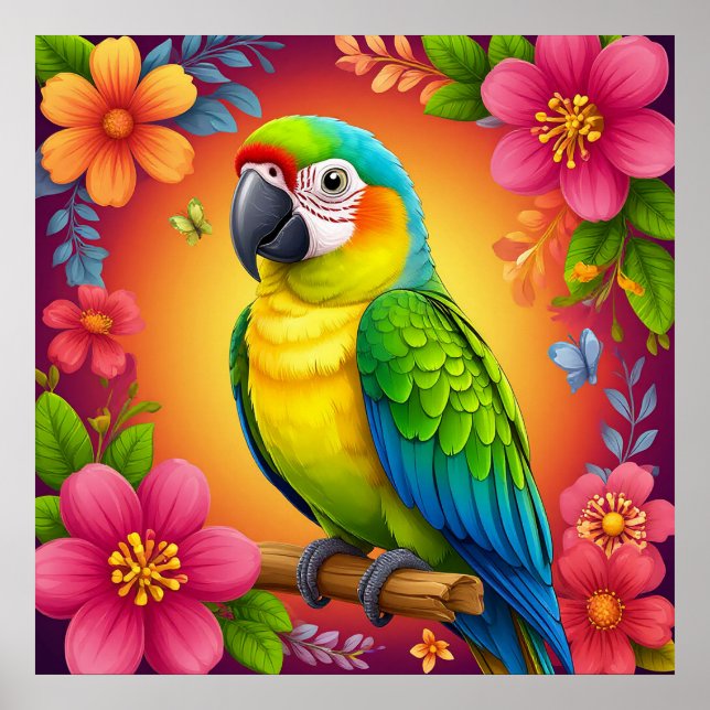 Vibrant Parrot Perched On A Branch Poster (Front)