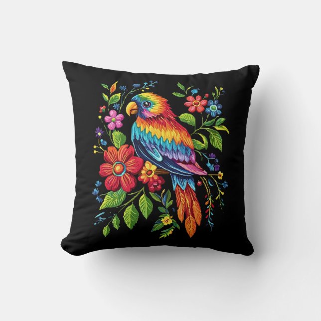 Vibrant Parrot Throw Pillow  (Front)