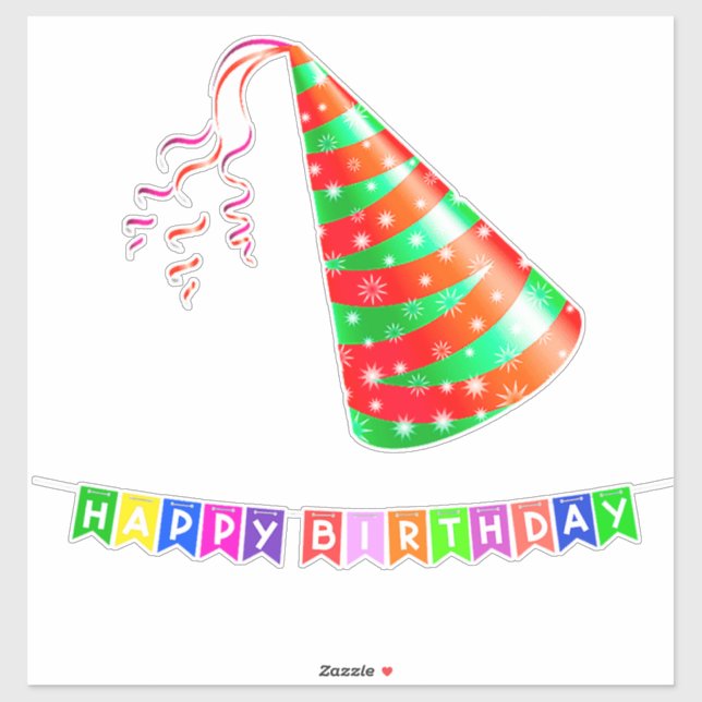 Vibrant Party Hat With Sparkling Decorations (Sheet)