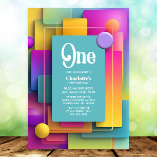 Vibrant Pastel 1st Birthday Party Invitation