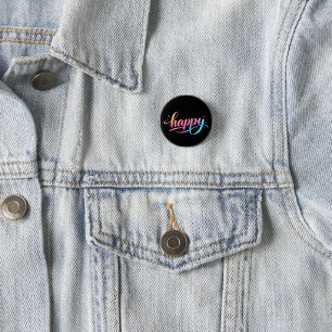 Vibrant Pastel Gradient HAPPY Typography - Modern  3 Cm Round Badge