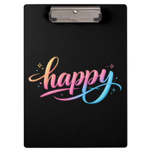 Vibrant Pastel Gradient HAPPY Typography - Modern Clipboard