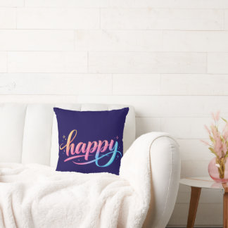 Vibrant Pastel Gradient HAPPY Typography - Modern Cushion