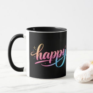 Vibrant Pastel Gradient HAPPY Typography - Modern  Mug