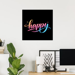 Vibrant Pastel Gradient HAPPY Typography - Modern  Poster