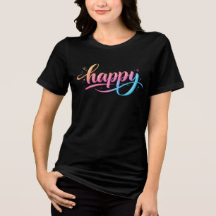 Vibrant Pastel Gradient HAPPY Typography - Modern Tri-Blend Shirt