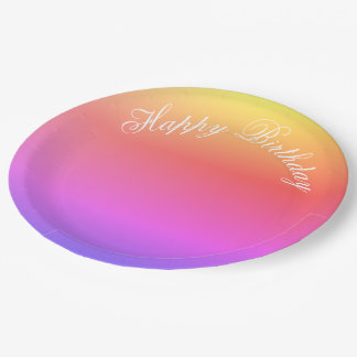 Vibrant Pastel Happy Birthday Paper Plate