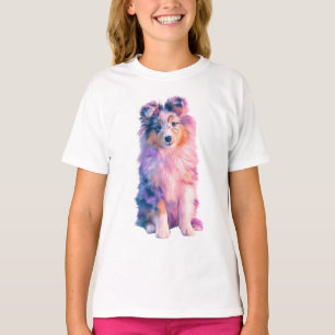 Vibrant Pastel Watercolor Sheltie Puppy Kids T-Shirt