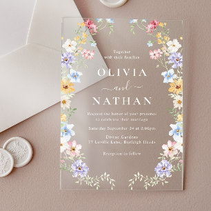 Vibrant Pastel Wildflowers Modern Wedding Acrylic Invitations